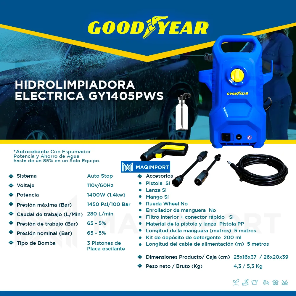 Hidrolavadora Autocebante Goodyear GY1405PWS