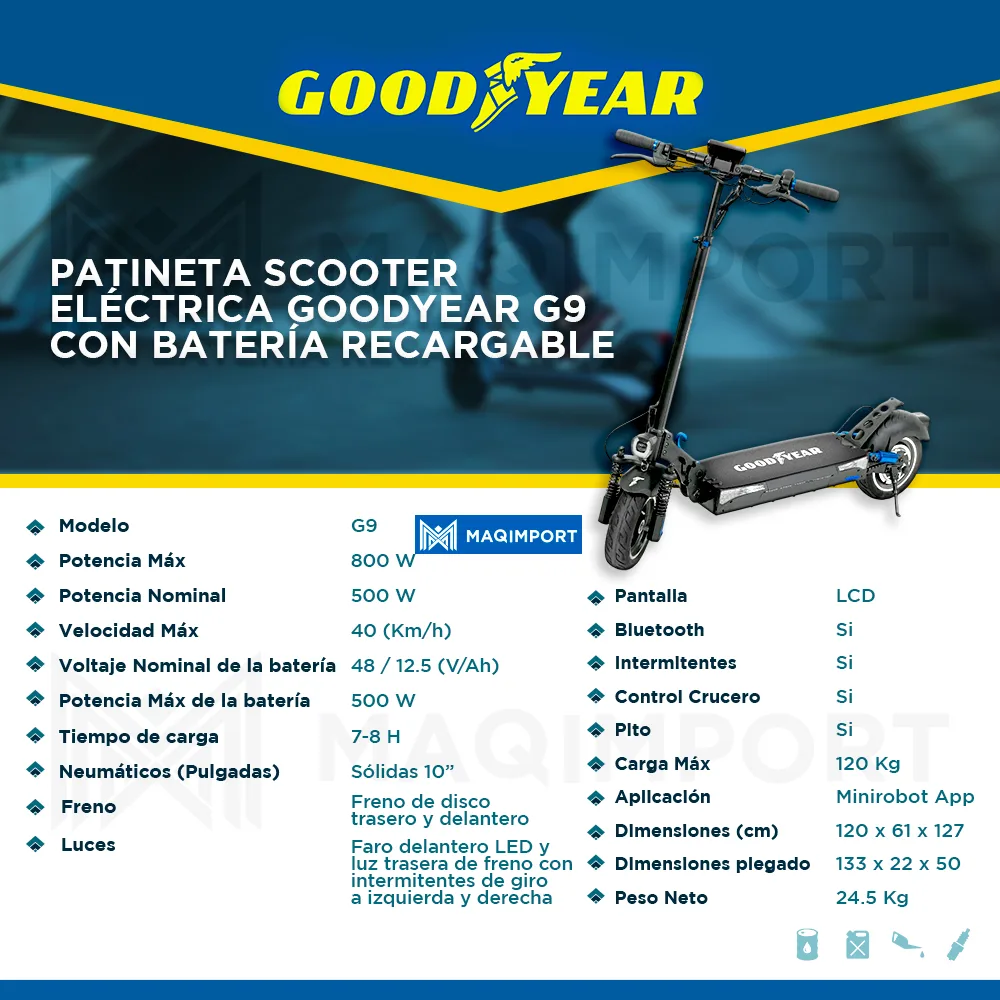 Patineta Scooter Eléctrica GOODYEAR G9- Maqimport_